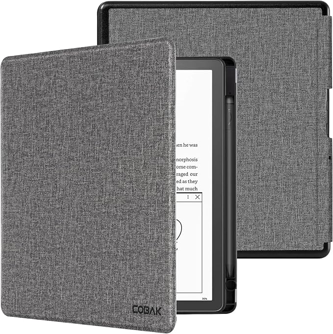 CoBak Case for Kindle Scribe - All New PU Leather Cover with Auto Sleep Wake Feature for Kindle Scribe 10.2" 2022 & 2024 Released with Pen Holder,Gray