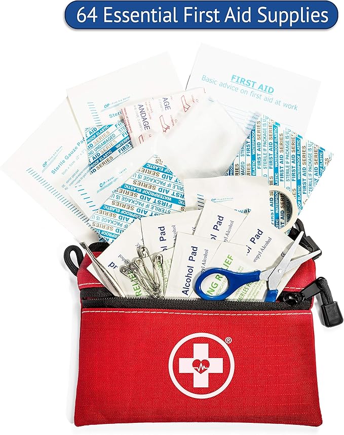 Swiss Safe 2-in-1 First Aid Kit for Car, Travel & Home, Businesses - Bonus Mini Kit for Medical Emergency Aid, Survival, Camping - 64 Piece, 25 Pack