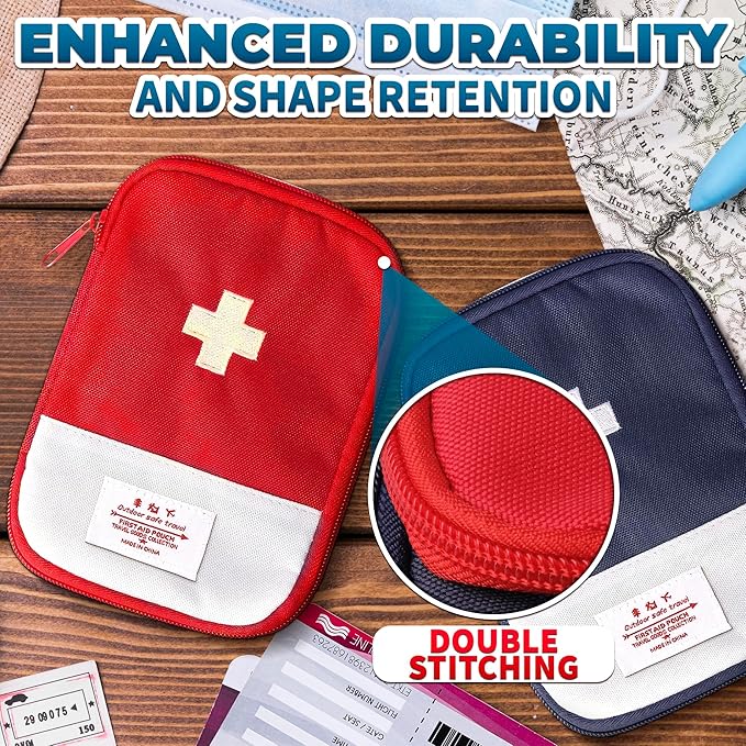 2 Pcs Travel First Aid Bag Empty Portable Storage - Small Medical Bag Empty with Multiple Compartments, 7.1x5.1" Small First Aid Pouch with Zipper Closure - Outdoor Adventure Gift for Camping & Hiking