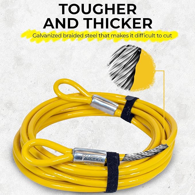 Vascer Commercial Heavy Duty Braided Galvanized Steel Theft Deterrent Security Cable with Looped Ends. (1/2 Inch Thick, 7x19 Construction, 30 Feet)