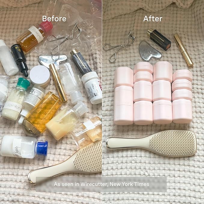 Cadence Travel Containers - Full Skincare Set - Magnetic Containers with Lids,Carry On Travel Essentials For Women/Men - 2 Small (0.56oz), 4 Medium Capsules (1.32oz), & Extender (1.43oz) - Petal
