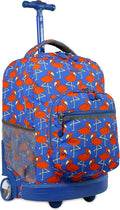 J World Sunrise Kids Rolling Backpack for Girls Boys. Roller Bookbag With Wheels For School, Flamingo