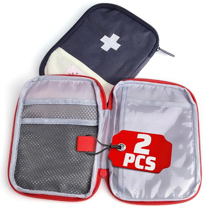 2 Pcs Travel First Aid Bag Empty Portable Storage - Small Medical Bag Empty with Multiple Compartments, 7.1x5.1" Small First Aid Pouch with Zipper Closure - Outdoor Adventure Gift for Camping & Hiking