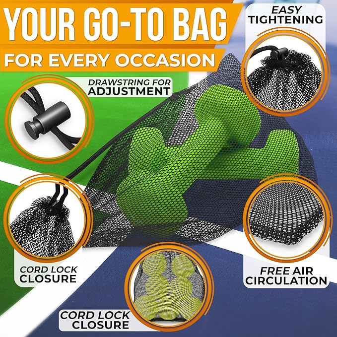 Small Mesh Bags Drawstring Black 5Pcs 11,8x7,48'' – Strong, Lightweight, Breathable Mesh Bag with Lock, Quick-Dry and Tear-Resistant – Easy to Tighten and Adjust for Travel, Swimming & Ball Storage