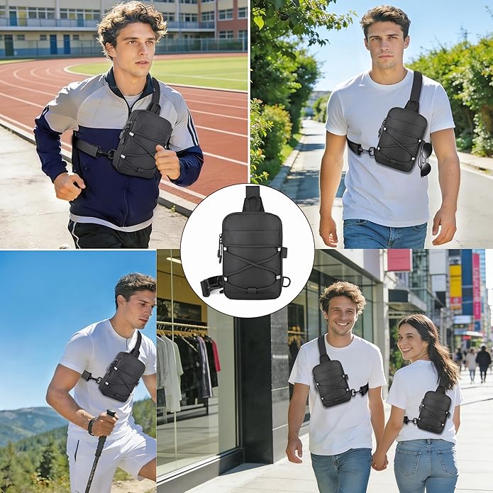 MOZETO Mini Sling Bag, Mens Travel Hidden Anti-theft Pocket Small Crossbody Bag, Water Resistant Phone Holder Casual Utility Chest Side Pack | Anti-Theft, Credit Card Slot, Lightweight, Water Resistant, Detachable Strap