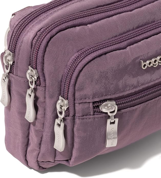Baggallini Triple Zip Small Crossbody Bag for Women - Lightweight Convertible Fanny Pack Belt Bag