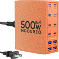500W USB C Charger Block, 12-Port USB C Charging Station for Multiple Devices, Leather Texture Dual PD 65W Laptop Fast Charger Compatible with MacBook Pro/Air, iPad, iPhone,Galaxy and More,Orange