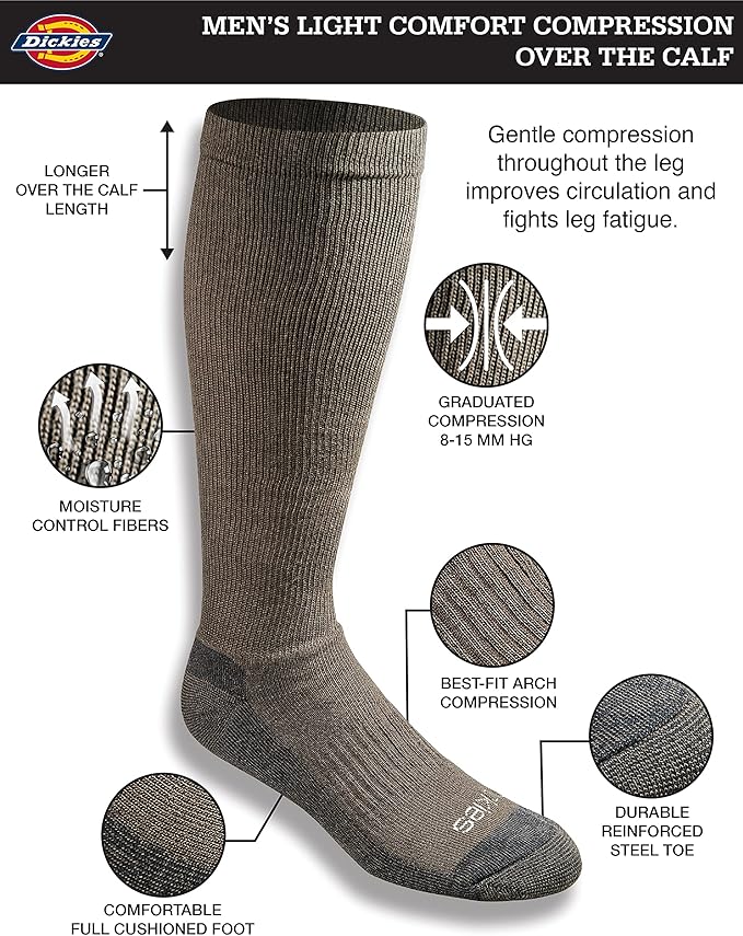 Dickies Men's Light Compression Comfort Over-The-Calf Socks, Available in M-XXL (2, 4 Pairs)
