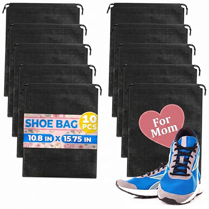 10 Pack Travel Shoe Backpack Set – Non-Mesh Solid 11.8"x15.75" Waterproof Drawstring Shoe Bags for Travel, Clothes, or Wet Gear – Lightweight Storage Organizer and Packing Essential for Women & Men