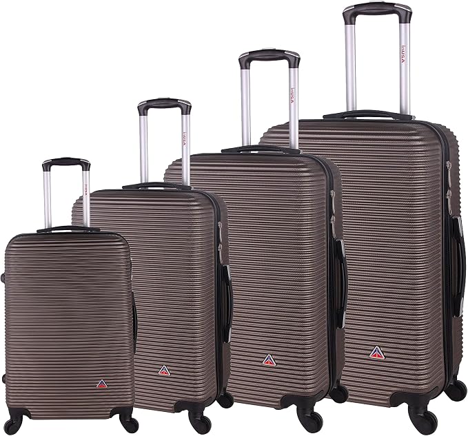 InUSA ROYAL Hardside Luggage Set with Spinner Wheel | Spacious Travel Suitcases with Ergonomic GEL Handle and Studs | (20/24/28/32) 4 Piece Luggage Set | Brown