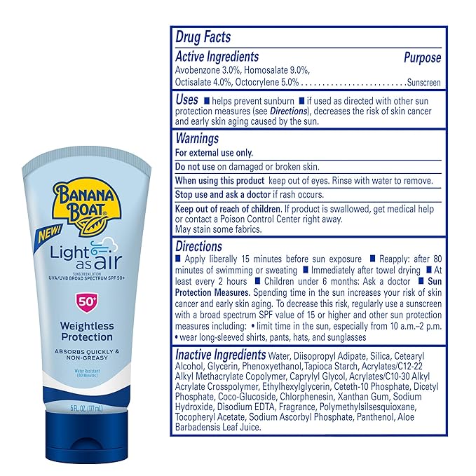Banana Boat Light As Air Sunscreen Lotion SPF 50 Twin Pack | Lightweight & Non-Greasy Lotion Sunscreen SPF 50, Sunblock, Oxybenzone Free, 6oz each (Pack of 6)