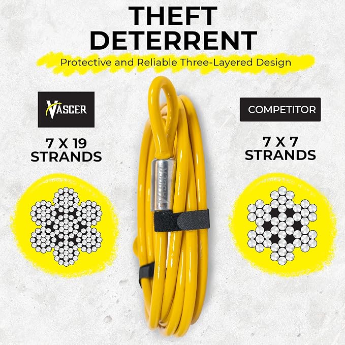 Vascer Commercial Heavy Duty Braided Galvanized Steel Theft Deterrent Security Cable with Looped Ends. (1/2 Inch Thick, 7x19 Construction, 20 Feet)