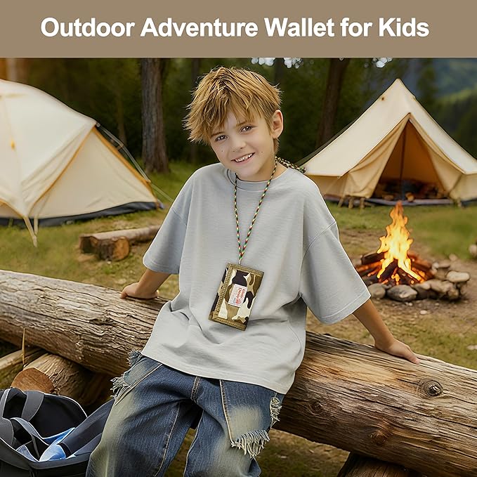 Rough Enough Kids Wallet for Boys Teen with Neck Lanyard Keychain Desert Camo Canvas