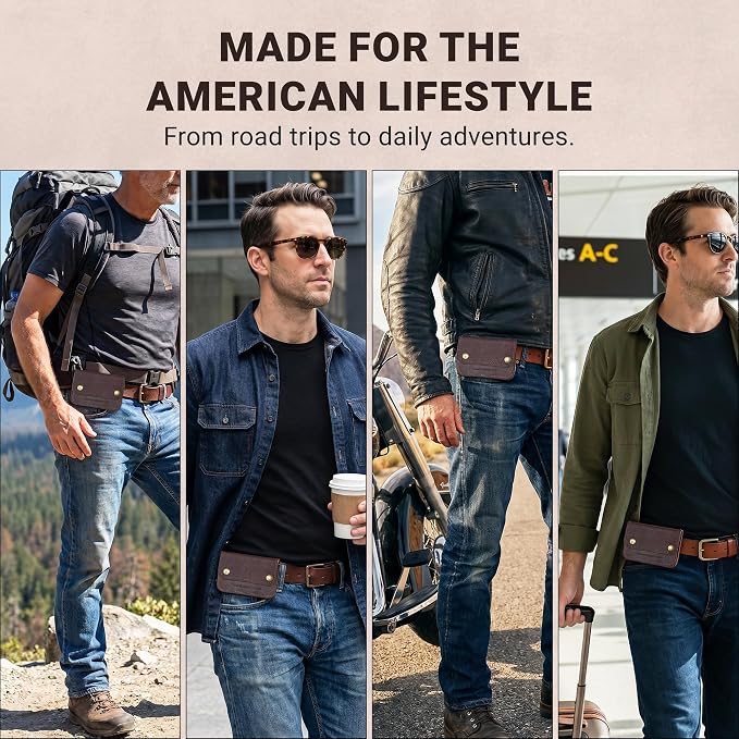 ROGUE WALLET Brown Travel Belt Wallet for Men – Full Grain Leather Cash Holder with Secure Snap Closure, Hidden Card & ID Carrier - Slim Travel Accessory for Everyday Carry
