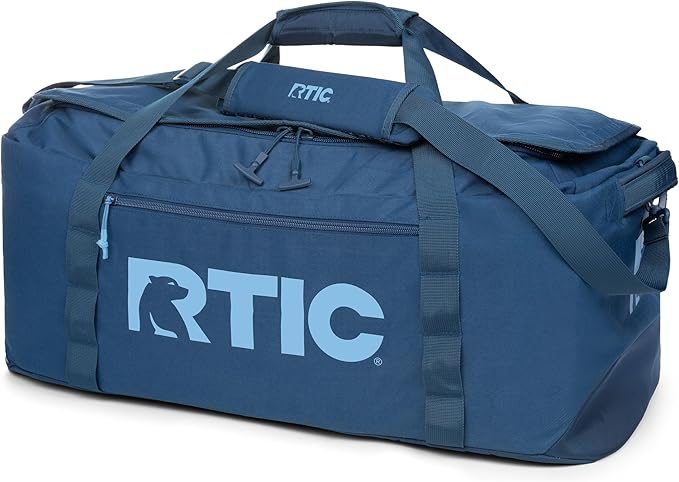 RTIC Road Trip Duffle Bag for Men and Women, Traveling Tote for Camp, Travel, Gym, Weekender, Camping, Overnight, Carry On, Sports, Spacious, Water Resistant, Large, Navy & Denim