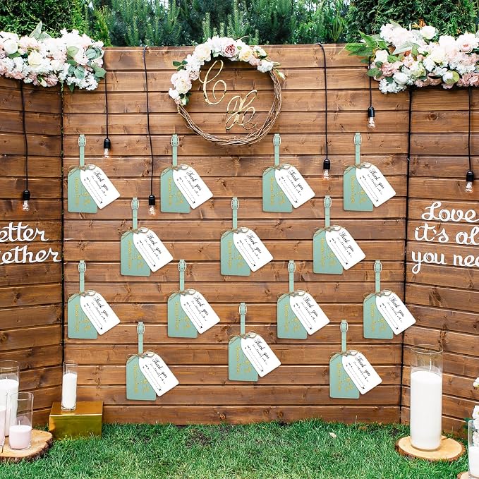 Sweetude 48 Sets Bulk Luggage Tags Wedding Favors and So The Adventure Begins Leather Luggage Tags for Suitcases with Name Card for Travel Themed Bridal Shower Graduation Party Favor(Light Green)
