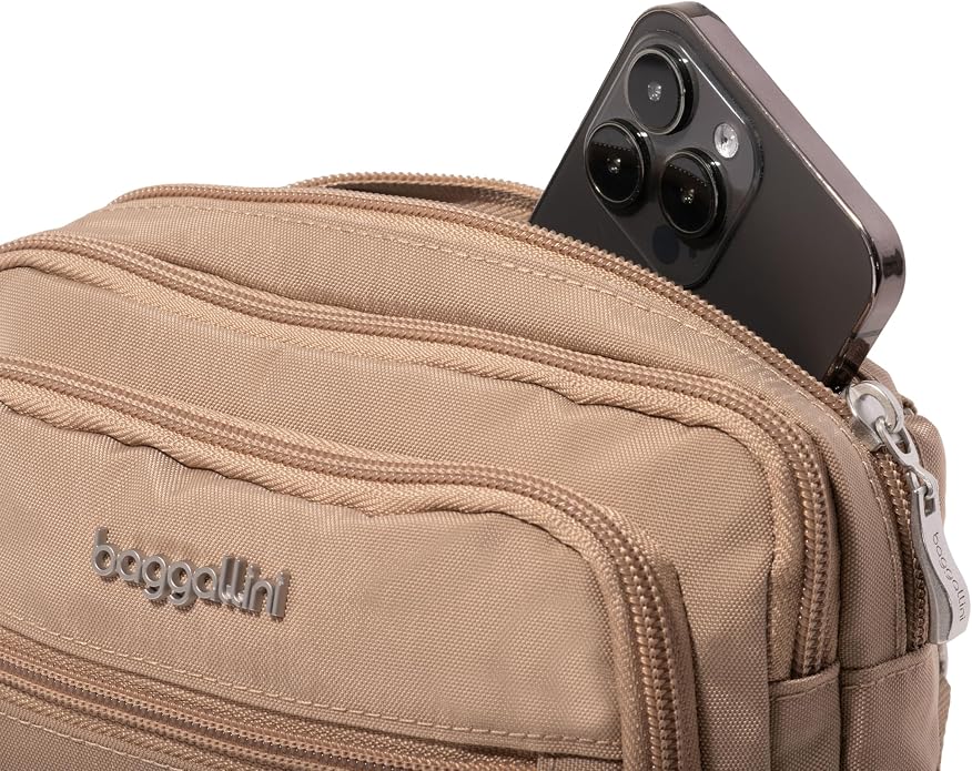 Baggallini Triple Zip Small Crossbody Bag for Women - Lightweight Convertible Fanny Pack Belt Bag