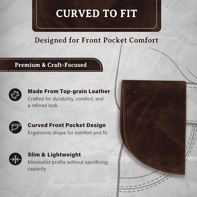 ROGUE WALLET Genuine Leather Wallets for Men – Minimalist, Classic Curved Front Pocket w/ 3 Card Slots, Plastic ID Card Slot & Full Billfold Section – Gifts for Men (Distressed Brown)