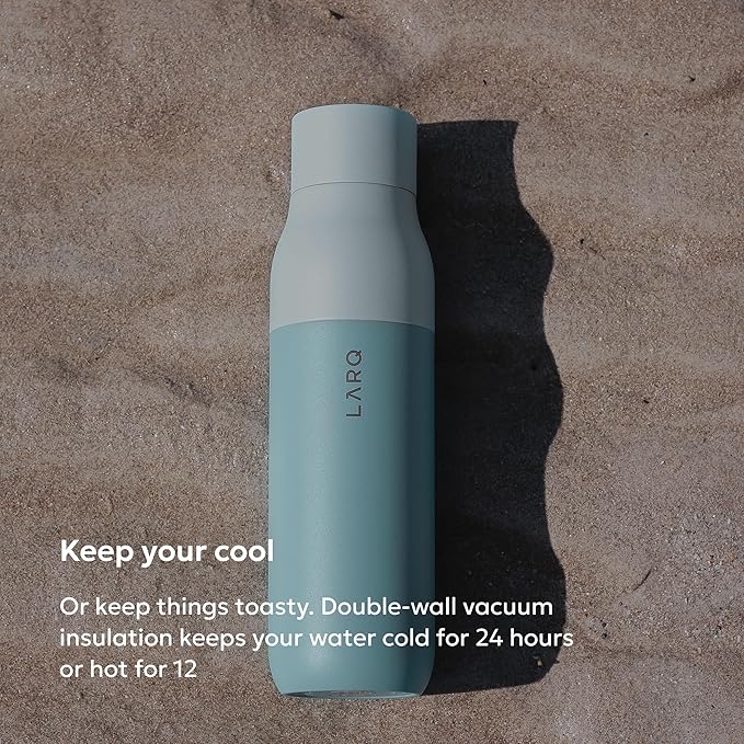 LARQ Twist Top — Reusable Insulated Stainless Steel Water Bottle, Metal Water Bottle for Men, Women, Kids, 100% Leakproof, BPA Free, No Straw — Travel, Gym, Office, School — 17 oz, Seaside Mint