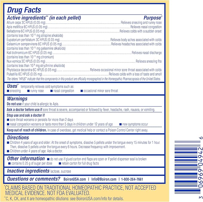 Boiron ColdCalm Kids Pellets for Relief of Common Cold Symptoms Such as Sneezing, Runny Nose, Sore Throat, and Nasal Congestion - 2 Count (160 Pellets)