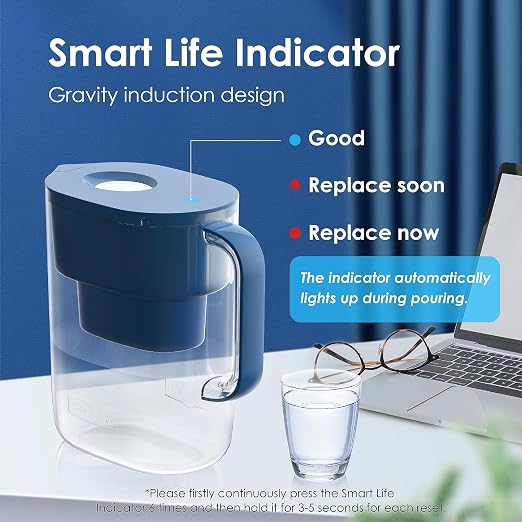Waterdrop PT-07C Water Filter Pitcher, 10-Cup, NSF Certified, 200-Gallon Long-Life Filter, Improves Coffee & Tea Taste, Reduces PFOA/PFOS and Chlorine, 5X Longer Filter Life, Classic Blue