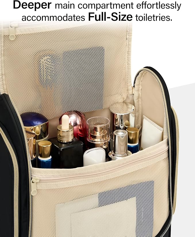 Hanke Hanging Travel Toiletry Bag for Men and Women, Water-Resistant Toiletries Bag Makeup Organizer with Hook, Cosmetic Bag for Bathroom & Travel Essentials Accessories, Black