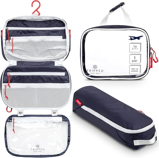 Toiletry Bag Kit 3 Piece Set: Hanging Travel Toiletry Bag + 311 TSA Cosmetic Liquid Bag + Accessory Organizer Pouch
