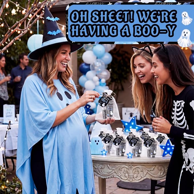 Batiyeer 25 Sets/100 Pcs Halloween Baby Shower Favors Oh Sheet We're Having a Boo-y Travel Size Hand Cream and Lip Balm Sets for Pregnancy Celebration Gender Reveal Party Supplies