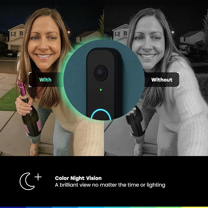 Chamberlain myQ Video Doorbell | 2K Camera, Battery/Wired, Color Night Vision, Live with 2-Way Talk, Motion Detection & Real-Time Alerts, 150 Deg Wide View, Black