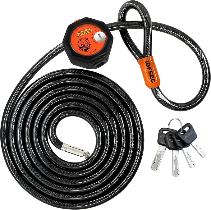 Heavy Duty Adjustable Cable Lock - 10' x 1/2" Security Cable with Dual Cinch, 4 Keys, All-Weather Protection for RV, Kayaks, Grill, Trail Cameras, Bike & Outdoor Gear