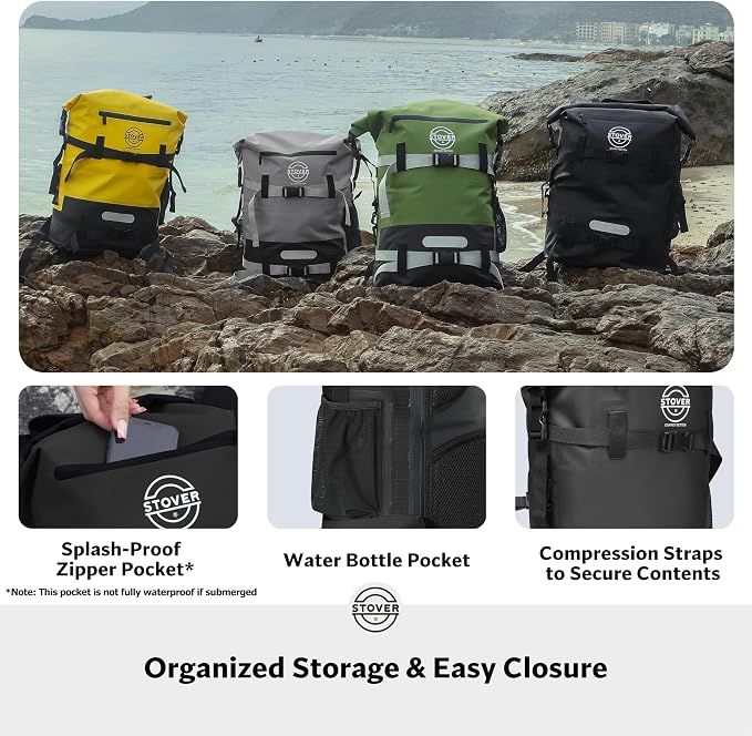 STOVER 5/10/25/30/40/55L Waterproof Dry Bag- Roll-Top Backpack w/Phone Case- Kayaking, Hiking, Camping, Boating- Men/Women