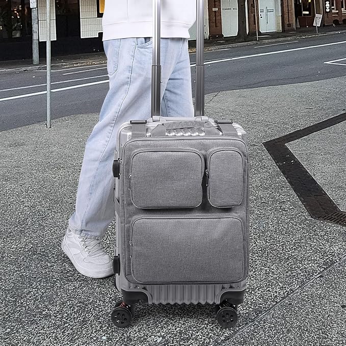 Adjustable Over Luggage Organizer for Hanging Extra Bag, Hands-Free Multi Travel Accessory for Business Trips & Vacations, Fits Most Suitcases & Laptop (Gray-3)