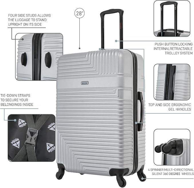InUSA RESILIENCE Luggage with Spinner Wheels | Durable Lightweight Hardside Suitcase, Traveling Suitcases, Travel Bag with Handle and Trolley | 28-Inch Large Checked Luggage | Silver