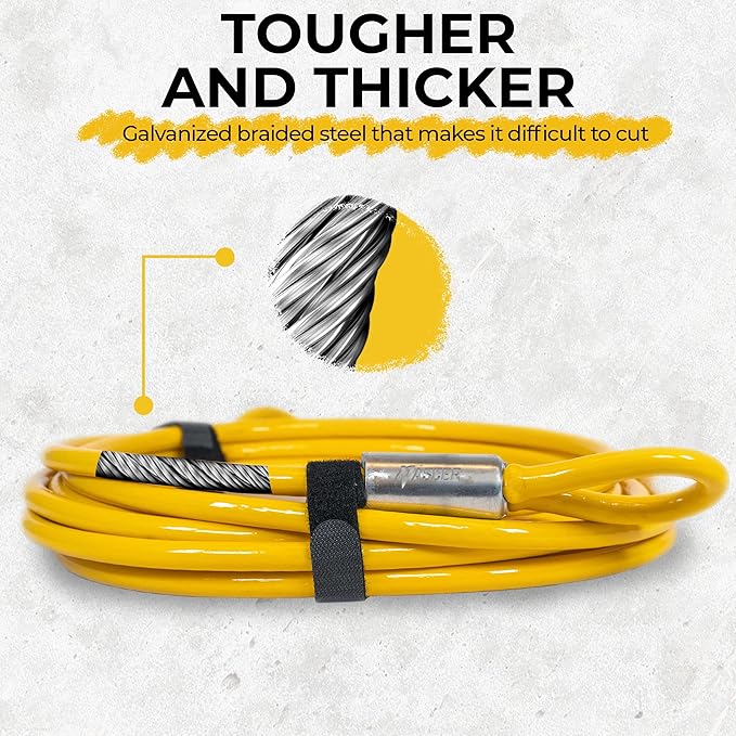 Vascer Commercial Heavy Duty Braided Galvanized Steel Theft Deterrent Security Cable with Looped Ends. (1/2 Inch Thick, 7x19 Construction, 15 Feet)