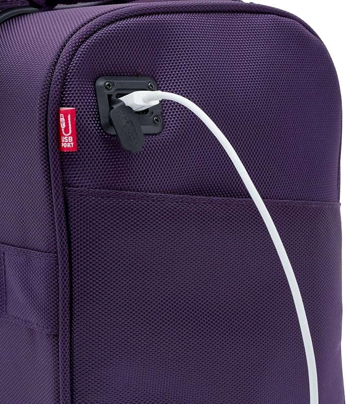 TPRC 15” Underseat Carry-On Luggage Airline Approved Personal Item with USB Charging Port, Purple