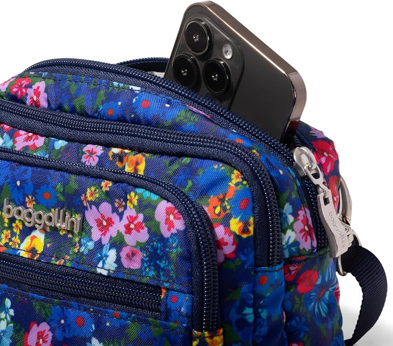 Baggallini Triple Zip Small Crossbody Bag for Women - Lightweight Convertible Fanny Pack Belt Bag
