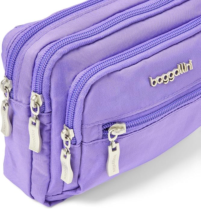 Baggallini Triple Zip Small Crossbody Bag for Women - Lightweight Convertible Fanny Pack Belt Bag