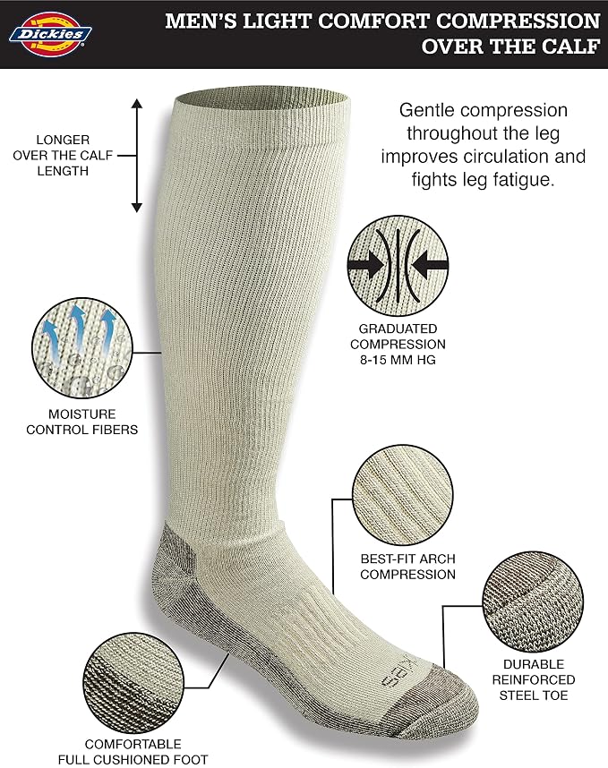 Dickies Men's Light Compression Comfort Over-The-Calf Socks, Available in M-XXL (2, 4 Pairs)