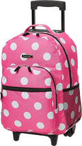 Rockland Double Handle 17" Rolling Backpack, Pink Dot