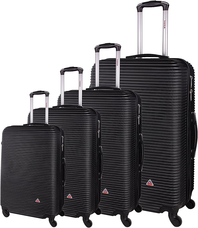 InUSA ROYAL Hardside Luggage Set with Spinner Wheel | Spacious Travel Suitcases with Ergonomic GEL Handle and Studs | (20/24/28/32) 4 Piece Luggage Set | Black