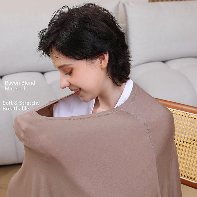 Seejoy Multi-use Nursing Cover for Breastfeeding, 360°Full Coverage Nursing Poncho, Rayon Soft & Breathable Breastfeeding Cover up (Smooth Rayon, Mocha)