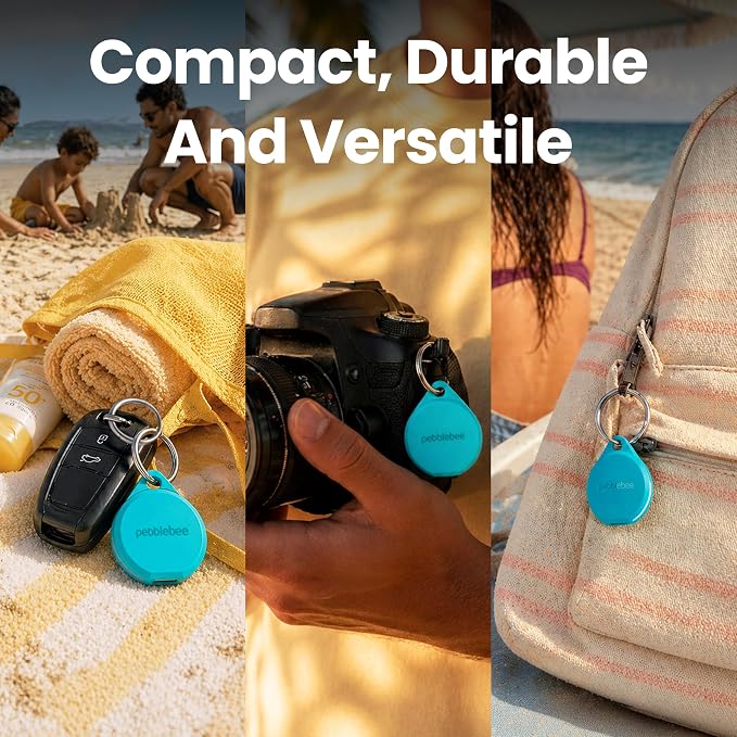 Pebblebee Clip 5 | Rechargeable Bluetooth Tracker Tag for Keys | Alternative to Air Tag & Android Trackers | 130 dB Siren, Bright LED Strobe, 12-Month Battery, Alert Safety Mode | Tidal Cyan