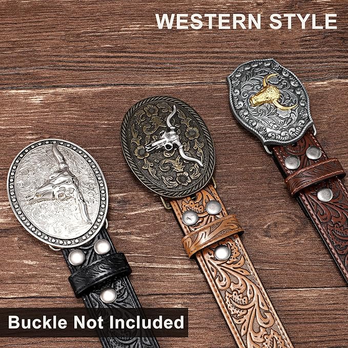 SANSTHS 3 Pack Western Belts for Men Woman without Buckle, Cowgirl Cowboy Belt for Buckle Western Leather Belt for Jeans