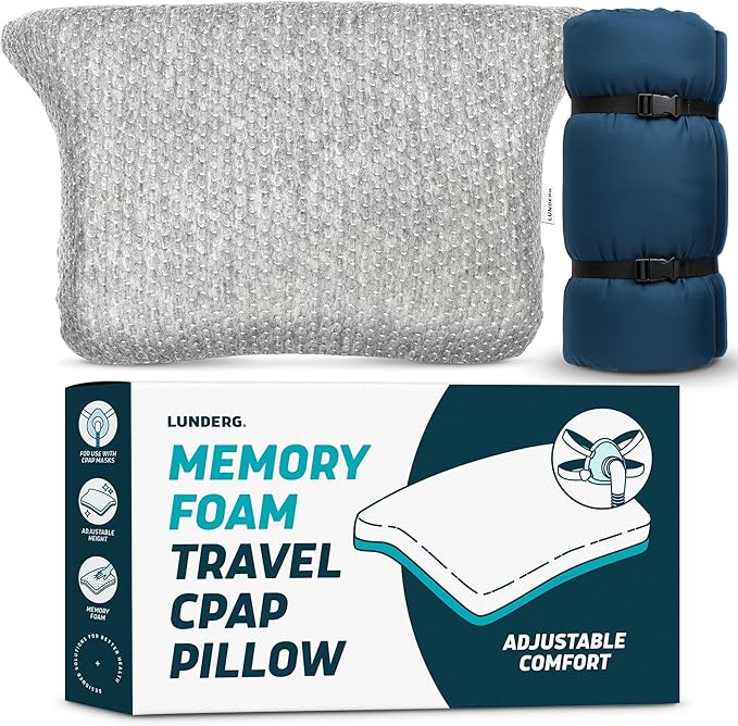 Lunderg Travel-Size CPAP Pillow for Side & Back Sleepers - Memory Foam with Adjustable Height & Travel Bag Included - Helps Reduce Mask Leaks & Pressure - Works with All CPAP Masks