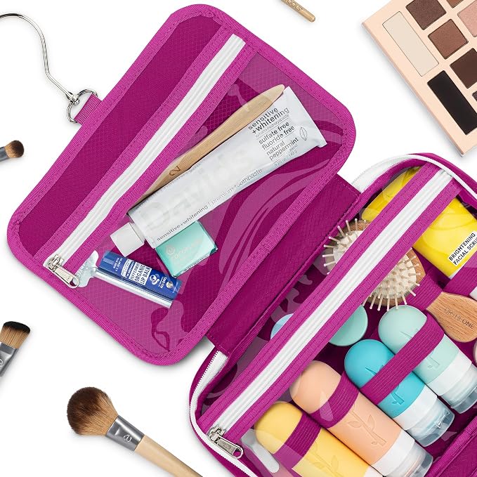 Eco Sun Hanging Travel Toiletry Bag — Designed in Hawaii — Water-resistant Travel Organizer for Bathroom Accessories (Magenta)