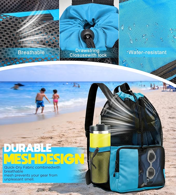 Mesh Swim Bag Drawstring Backpack 20L, Swim bags for Swimmers Equipment & Summer Essentials Mens and Women, Beach Backpack for Swimming Gear, Pool, Gym, and Workout, Dive Snorkel Bags
