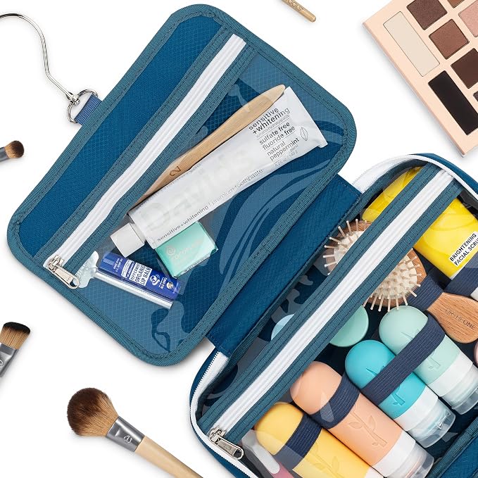 Eco Sun Hanging Travel Toiletry Bag — Designed in Hawaii — Water-Resistant Travel Organizer for Bathroom Accessories (Blue)