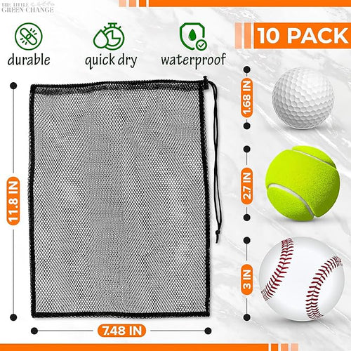 10 PCs Small Net Bag – 11.8x7.48" Nylon Mesh Bags With Drawstring – Lightweight, Breathable, Reusable Storage for Travel, Gym, Swimwear, Laundry, Sports, Beach Gear, Camping & Daily Organization
