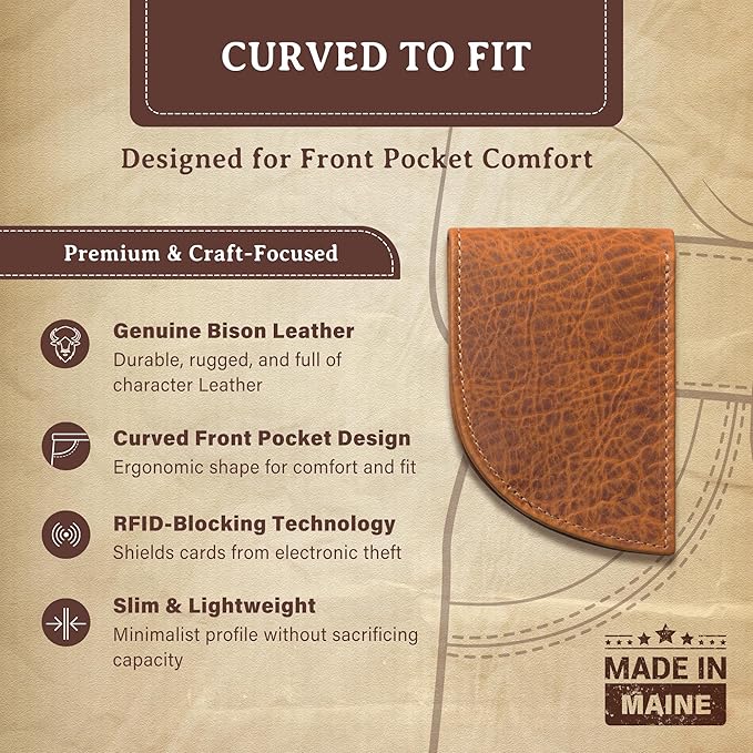 ROGUE WALLET ROGUE WALLET Genuine Bison Leather Wallets for Men - RFID Blocking Curved Front Pocket Design w/ 3 Card Slots, Full Billfold Section & More - Ideal Gifts for Men (Brown)