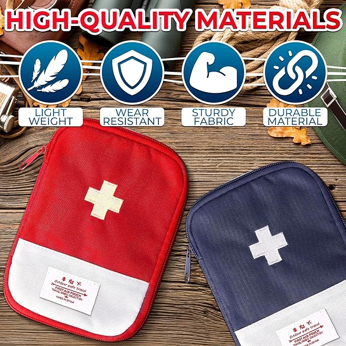 2 Pcs Travel First Aid Bag Empty Portable Storage - Small Medical Bag Empty with Multiple Compartments, 7.1x5.1" Small First Aid Pouch with Zipper Closure - Outdoor Adventure Gift for Camping & Hiking